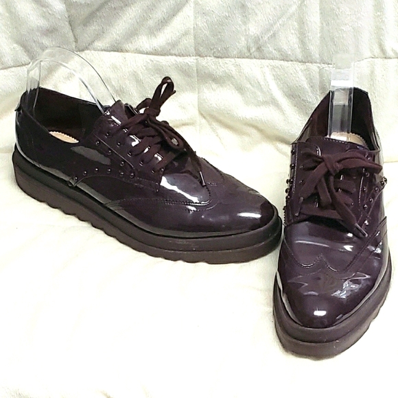 ZARA WOMAN PLUM PATENT DERBY OXFORDS SZ 10